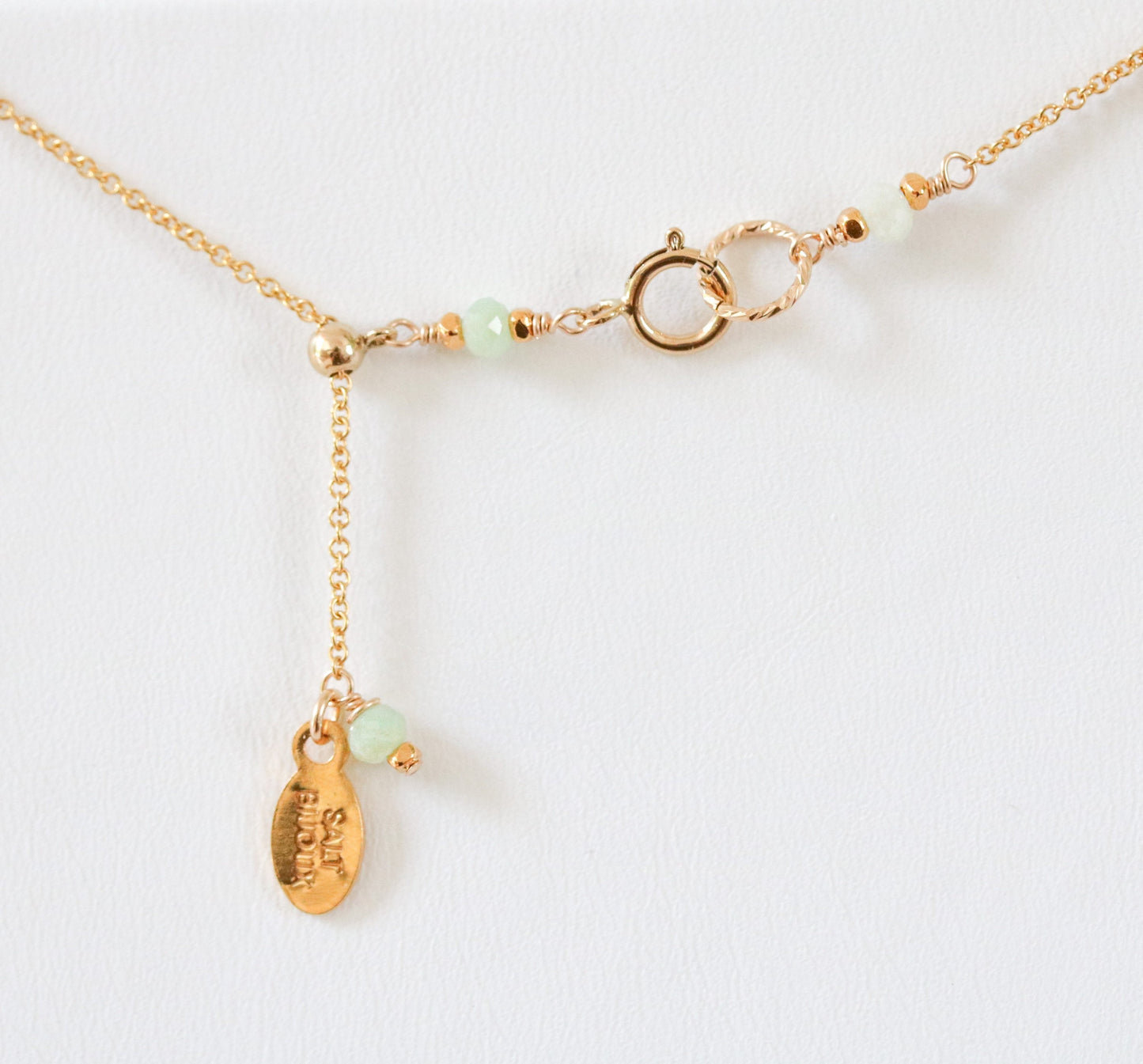 Faceted Pale Green Opal Necklace: Karen Hill Tribe Gold Beads, Adjustable