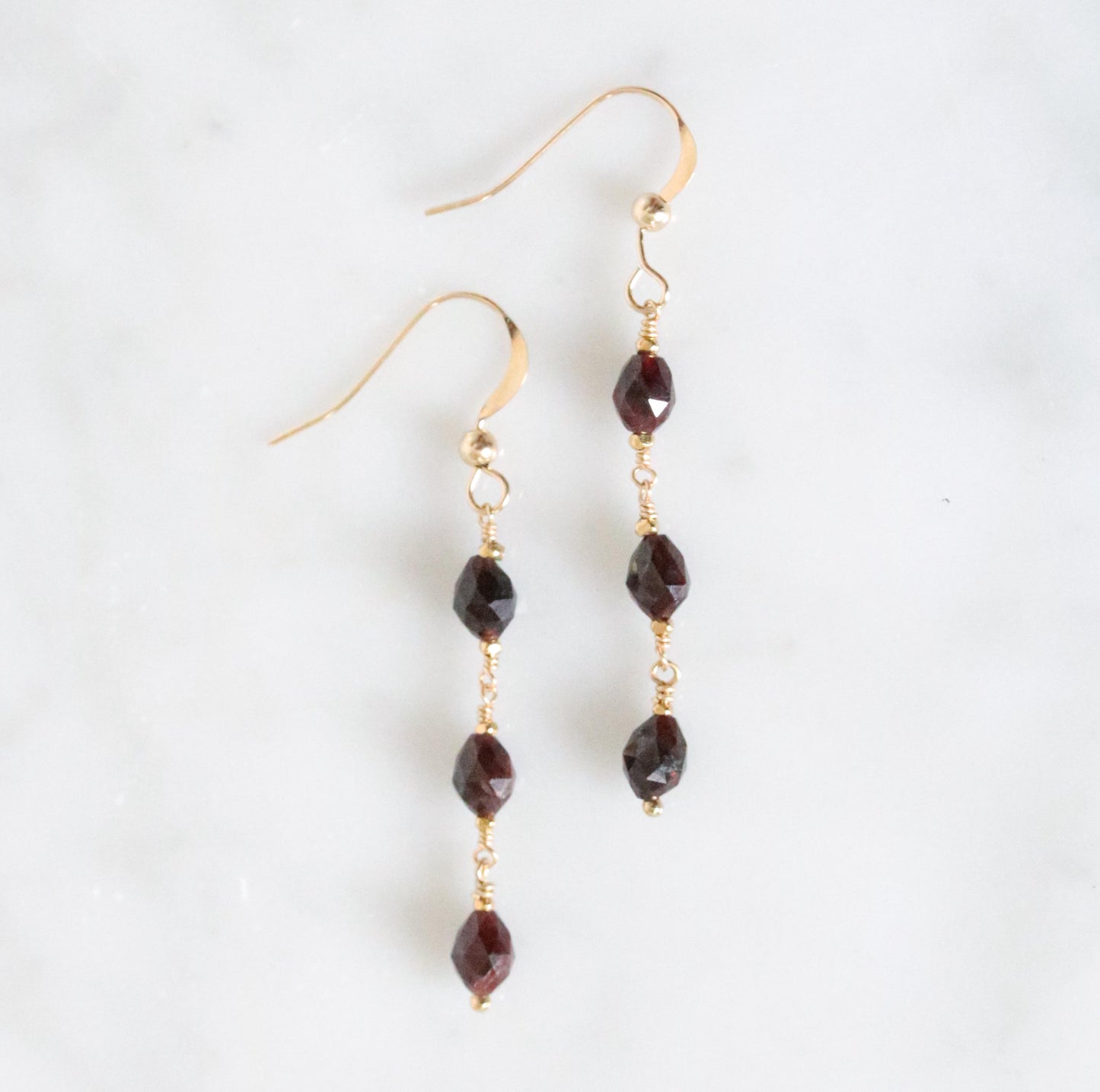 Handmade Garnet Olive Drop Earrings: 14k Gold Fill Dangle Jewelry