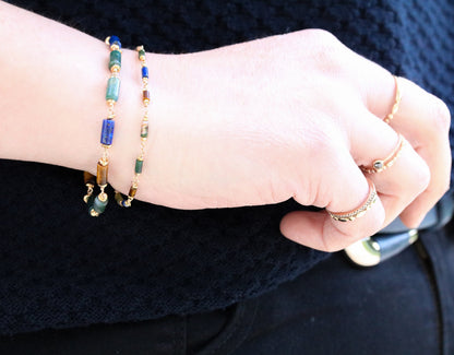 Lapis Lazuli Agate Bracelet: Gold Fill Chain, Karen Hill Tribe Beads