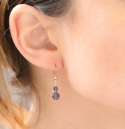 Iolite Dangle Earrings: Gold Vermeil Karen Hill Tribe Beads, 14k Gold Filled