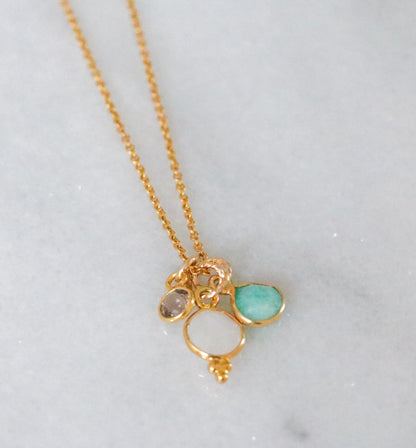 Faceted Moonstone, Smoky Quartz & Amazonite Gold Necklace