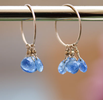 Handmade 14k Gold Filled Kyanite Hoop Earrings: Shimmering Sky Blue