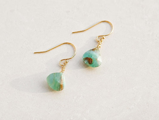 Peruvian Opal Earrings, Gold Filled Drop Earrings, Green Opal Earrings, Natural Gemstone Earrings, Handmade Gift for Her