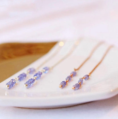 Handmade Tanzanite Threader Earrings: December Birthstone, Gold Fill