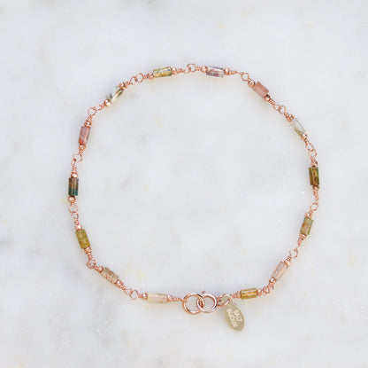 Dainty Indian Agate Bracelet: Rose Gold Filled Chain, Autumnal Shades
