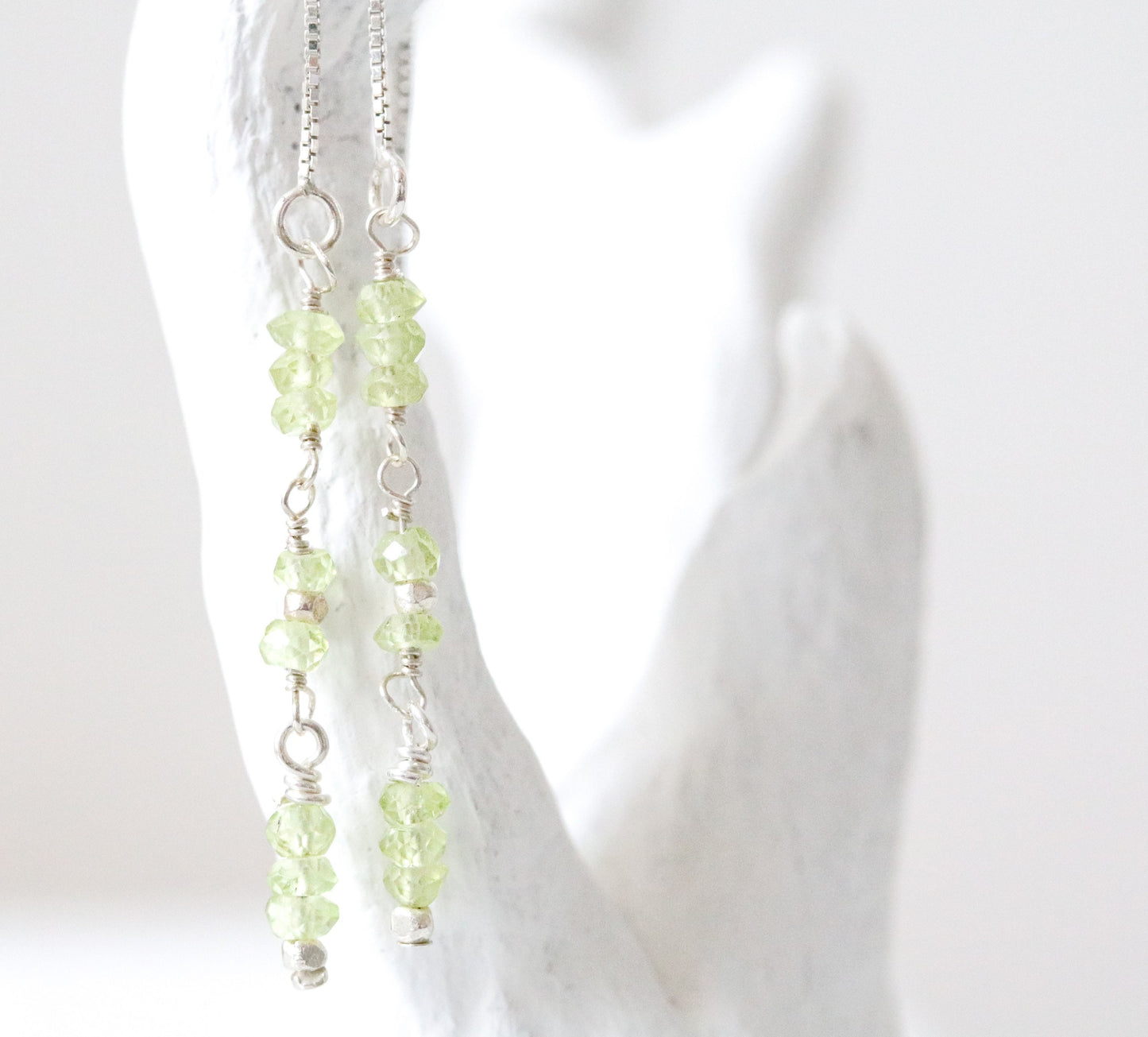 Handmade Peridot Gemstone Threader Earrings: Sterling Silver, Gold or Rose Gold Fill