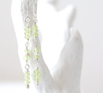 Handmade Peridot Gemstone Threader Earrings: Sterling Silver, Gold or Rose Gold Fill