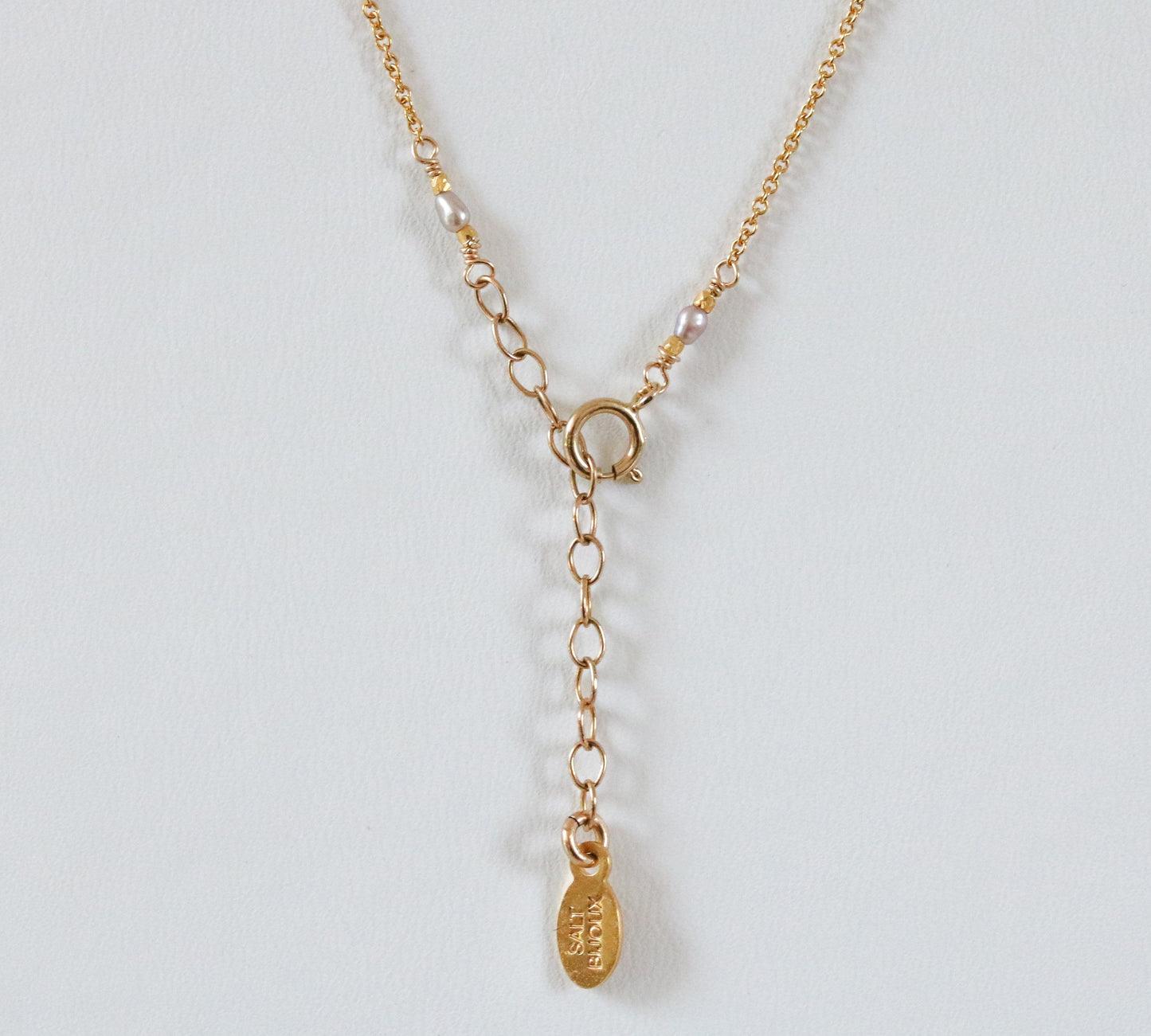 Handmade White Freshwater Pearl Necklace: Hammered Gold Link, June Birthstone