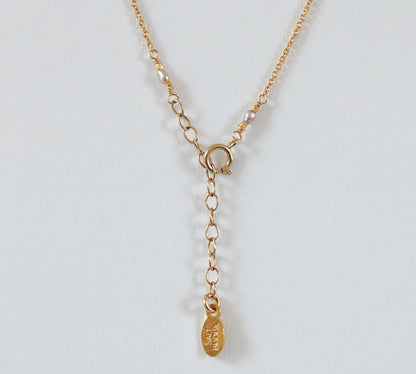 Handmade White Freshwater Pearl Necklace: Hammered Gold Link, June Birthstone