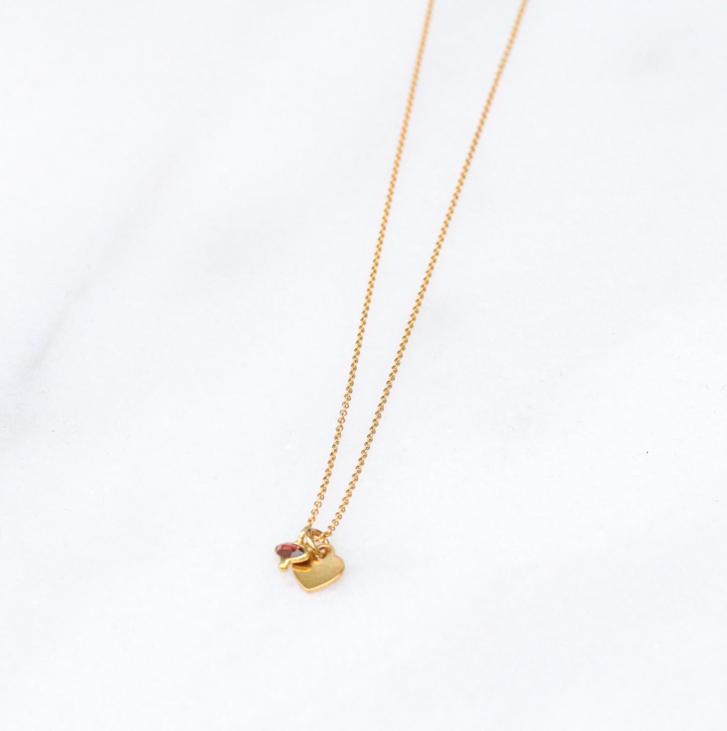Gold Heart Necklace: Garnet Lips Charm, Valentine's Gift