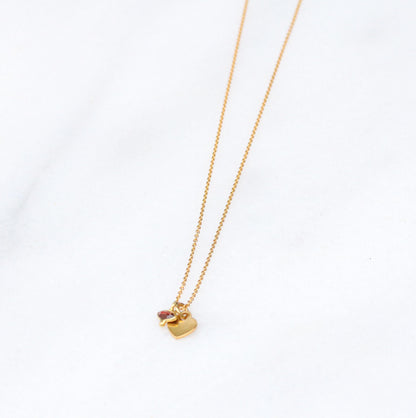 Gold Heart Necklace: Garnet Lips Charm, Valentine's Gift