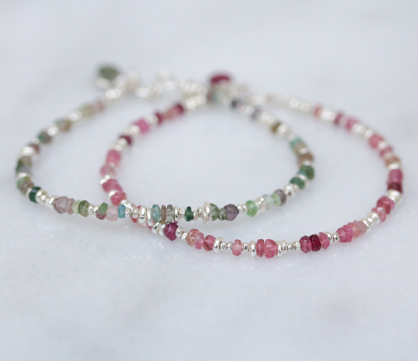 Pink Tourmaline Sterling Silver Nugget Bead Bracelet - Handmade in Paris