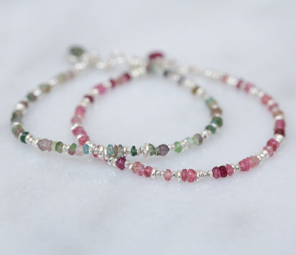 Pink Tourmaline Sterling Silver Nugget Bead Bracelet - Handmade in Paris