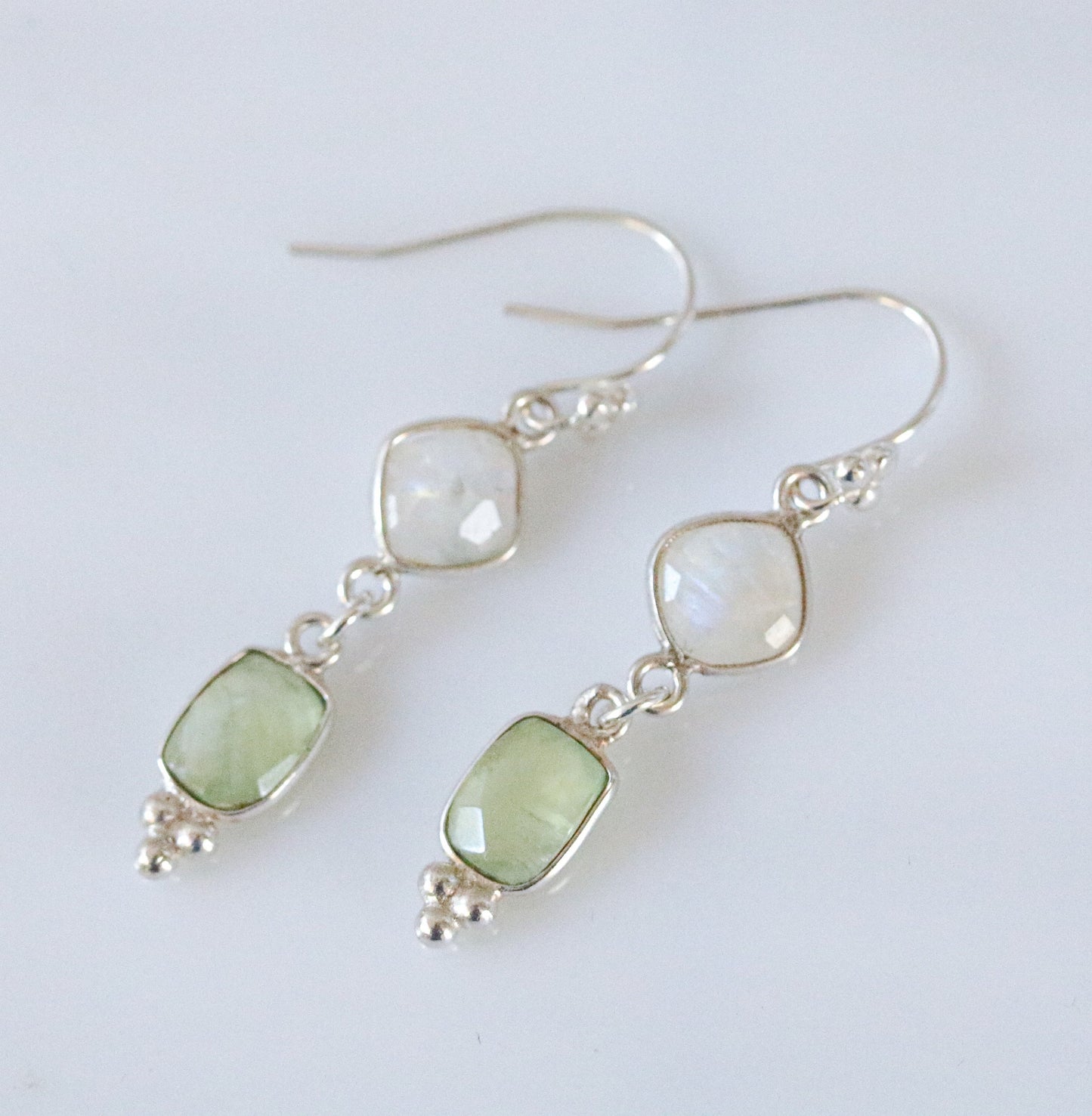 Moonstone & Green Quartz Solid Silver Dangle Earrings