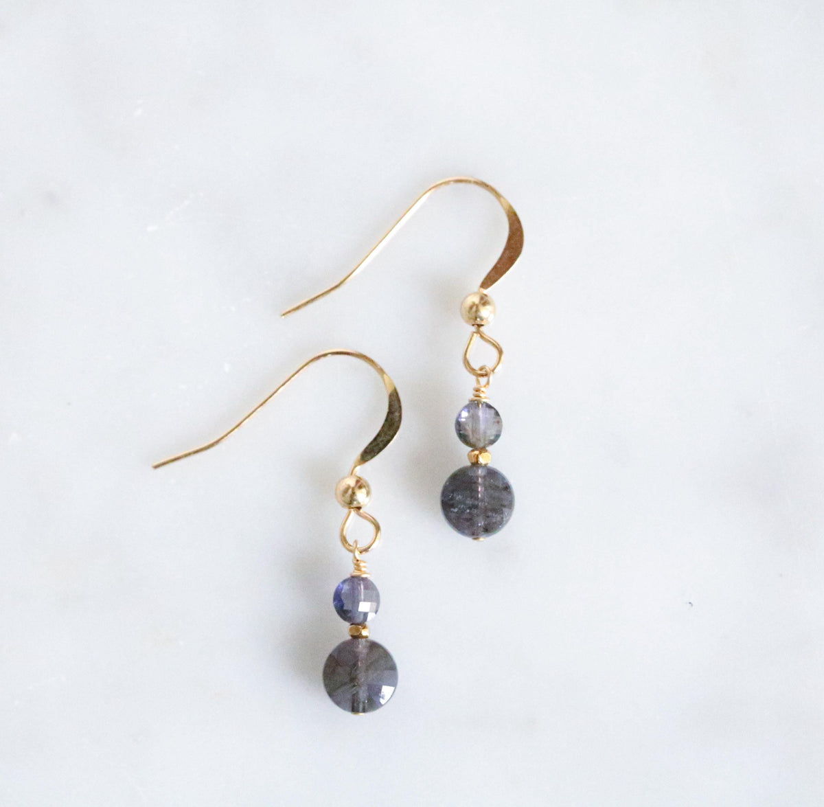 Iolite Dangle Earrings: Gold Vermeil Karen Hill Tribe Beads, 14k Gold Filled