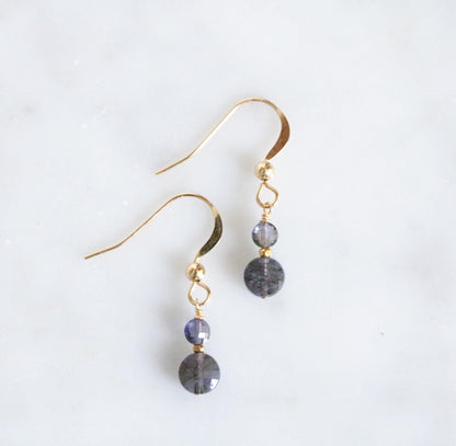 Iolite Dangle Earrings: Gold Vermeil Karen Hill Tribe Beads, 14k Gold Filled