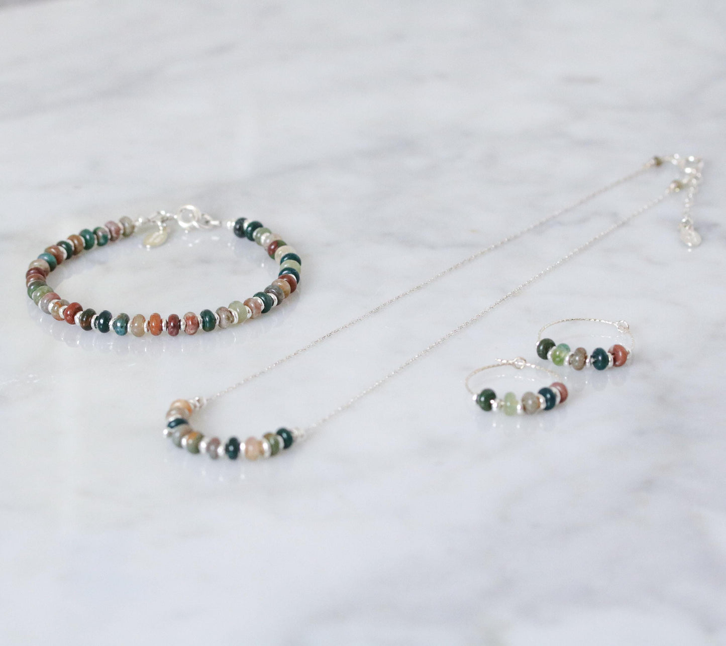 Handmade Indian Agate Sterling Silver Hoop Earrings