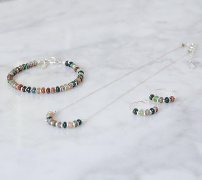 Handmade Indian Agate Sterling Silver Hoop Earrings