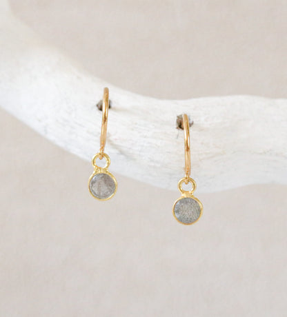 Dainty Labradorite Gold Vermeil Huggie Hoop Earrings