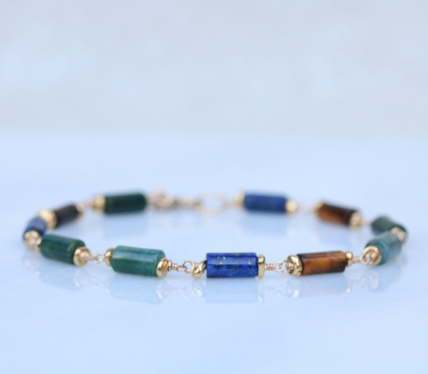 Lapis Lazuli Agate Bracelet: Gold Fill Chain, Karen Hill Tribe Beads