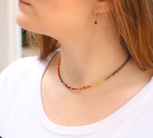 Rainbow Gemstone Necklace: Handmade Karen Hill Tribe Gold Vermeil Jewelry