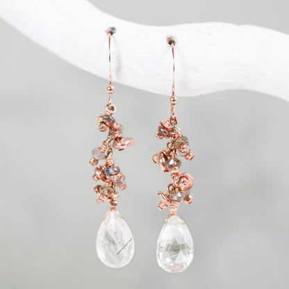 Handmade Rose Gold Rutilated Quartz & Labradorite Earrings