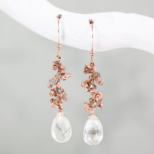 Handmade Rose Gold Rutilated Quartz & Labradorite Earrings