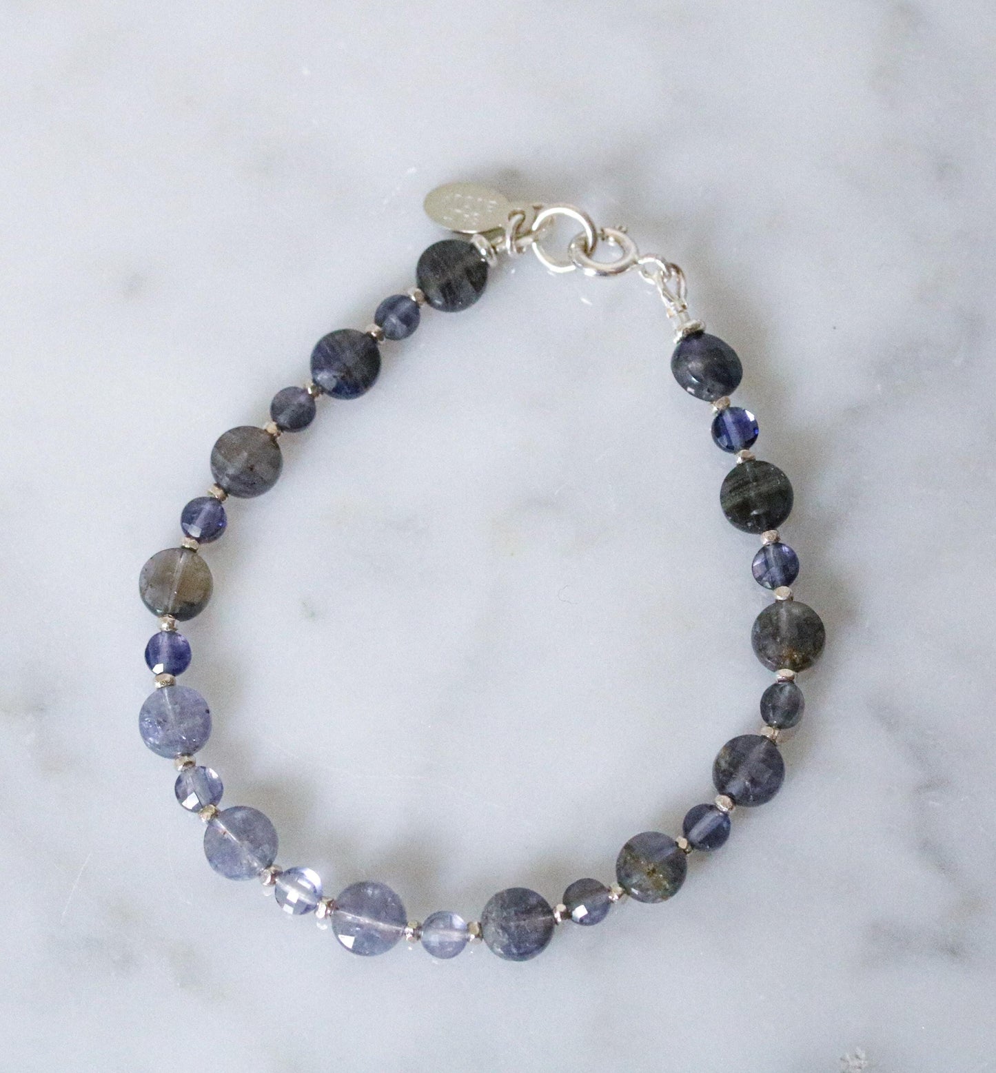 Ombré Iolite Bracelet: Sterling Silver Faceted Coin Jewelry