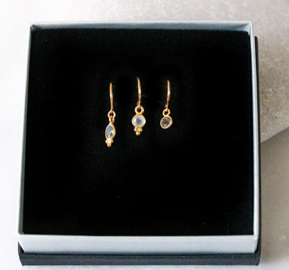 Moonstone, Labradorite & Smoky Quartz Gold Vermeil Huggie Hoop Earrings