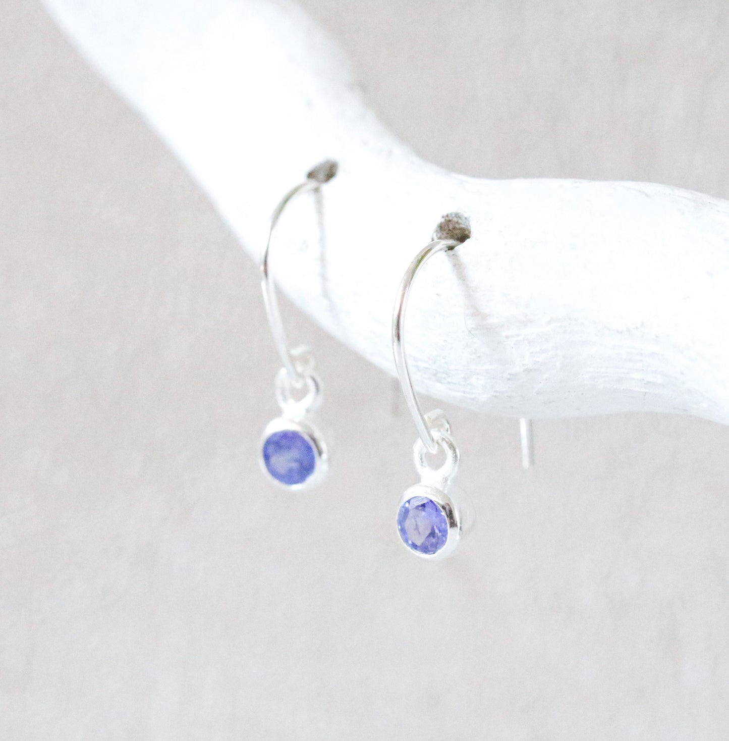 Handmade Tanzanite Sterling Silver Hook Earrings: Modern Faceted Gemstone