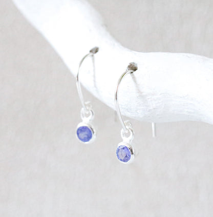 Handmade Tanzanite Sterling Silver Hook Earrings: Modern Faceted Gemstone