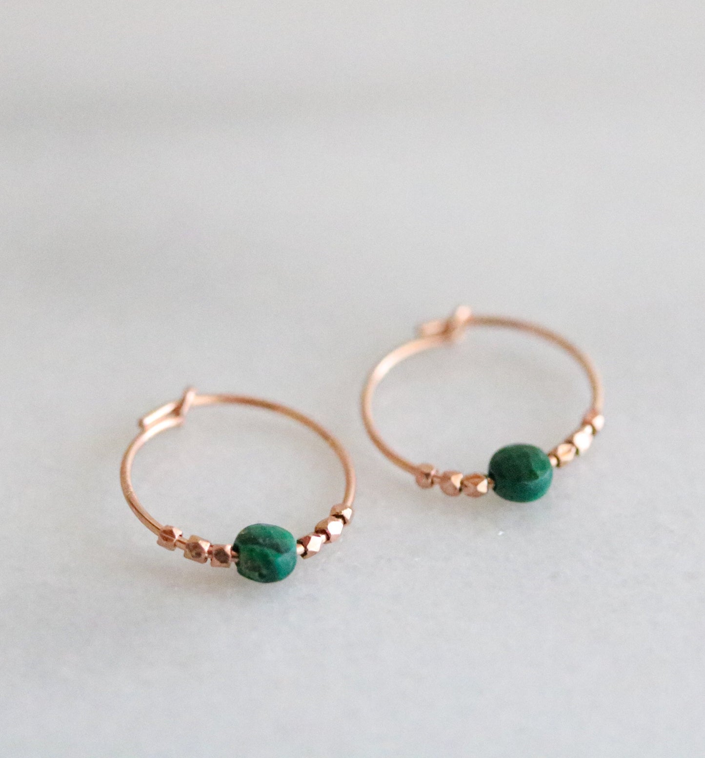 Faceted Malachite Rose Gold Hoops: 14k Filled Earrings