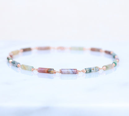 Pastel Indian Agate Rose Gold Choker Necklace, Handmade