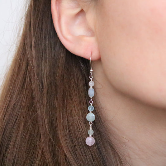 Sterling Silver Morganite Aquamarine Earrings: Pastel Gemstone Dangle
