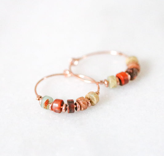 Handmade Aqua Terra Jasper Rose Gold Hoop Earrings