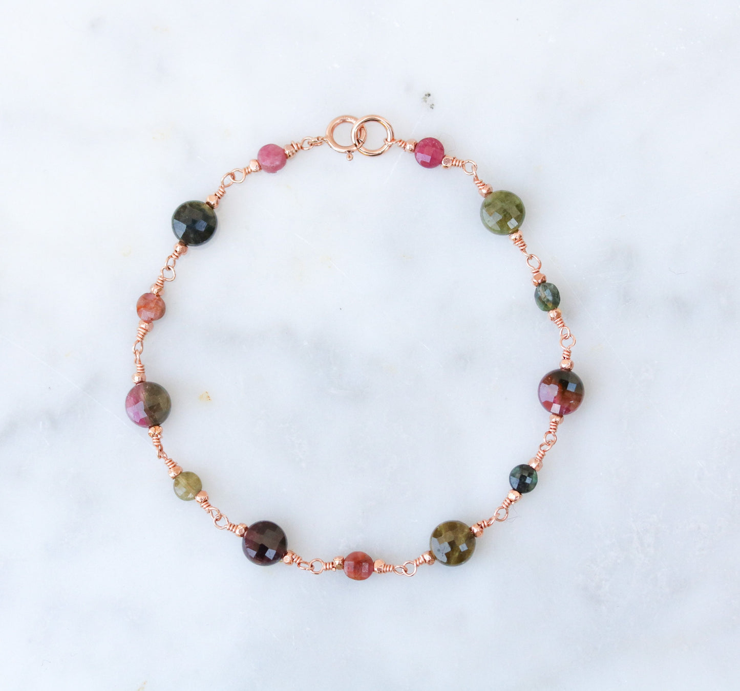 Rose Gold Watermelon Tourmaline Bracelet: Faceted Gemstone Jewelry