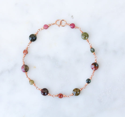 Rose Gold Watermelon Tourmaline Bracelet: Faceted Gemstone Jewelry