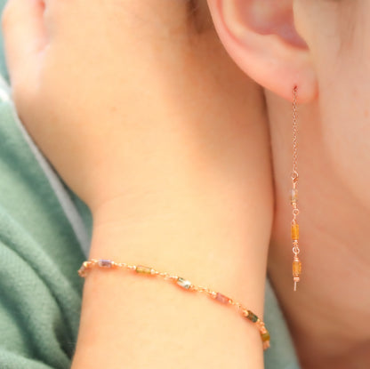 Dainty Indian Agate Bracelet: Rose Gold Filled Chain, Autumnal Shades