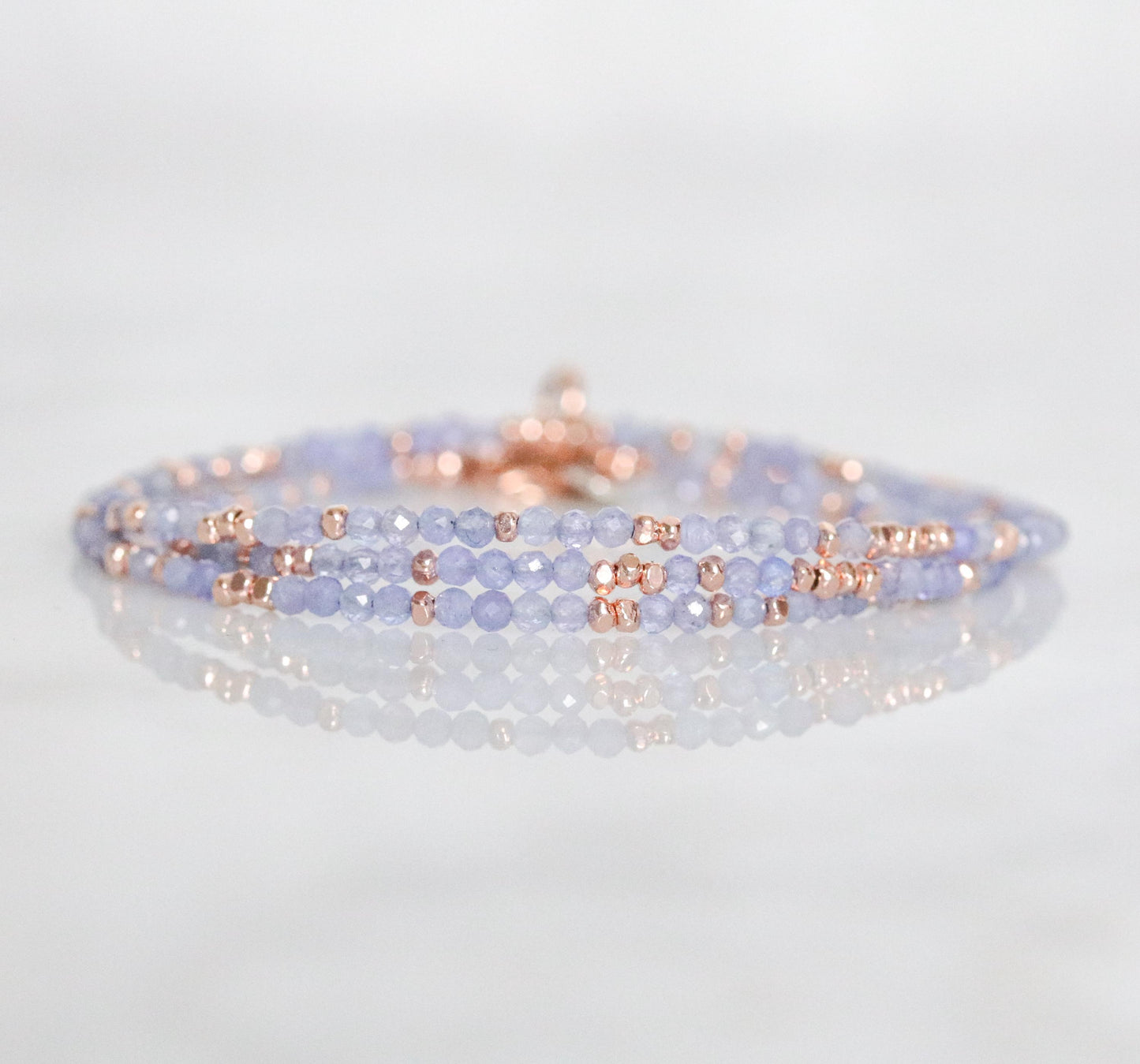 Handmade Tanzanite Wrap Bracelet: Rose Gold Vermeil, December Birthstone