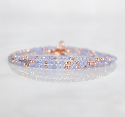 Handmade Tanzanite Wrap Bracelet: Rose Gold Vermeil, December Birthstone