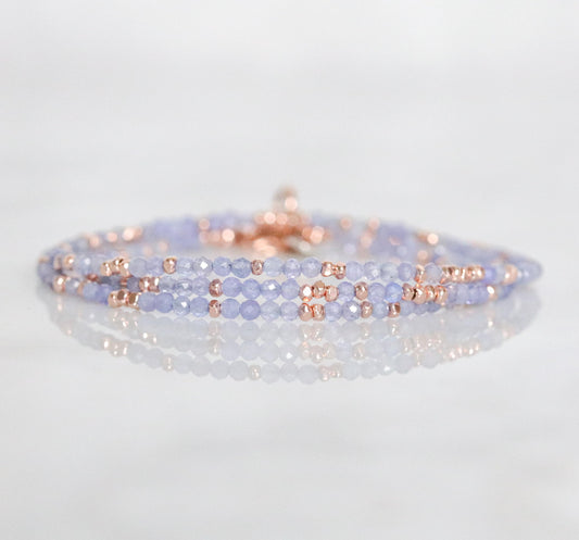 Handmade Tanzanite Wrap Bracelet: Rose Gold Vermeil, December Birthstone