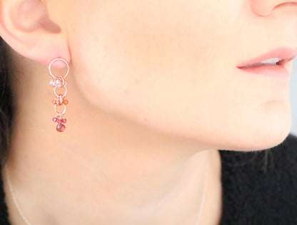 Handmade Rose Gold Pink Spinel Drop Earrings: Unique Gemstone Jewelry