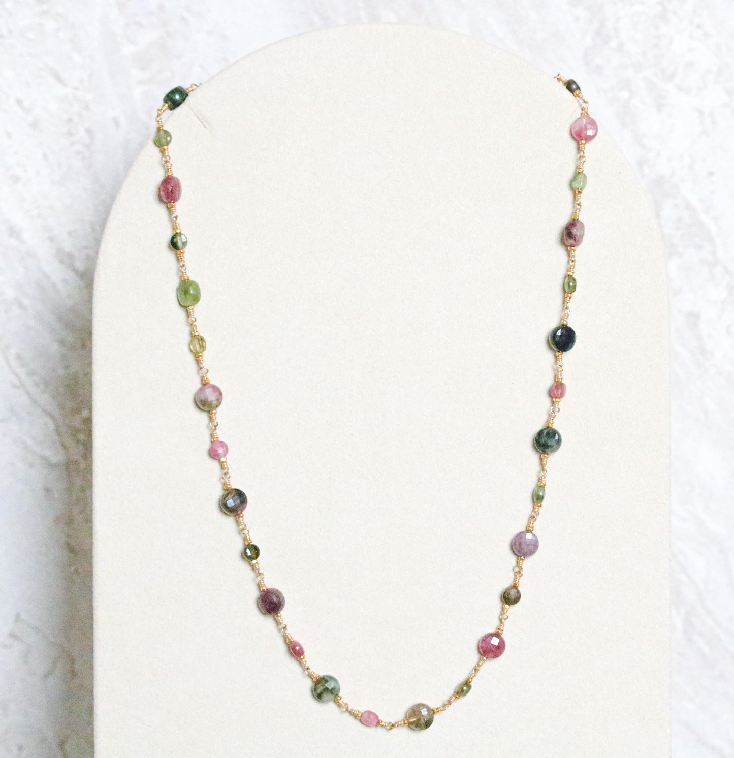 Faceted Tourmaline Coin Necklace: 14k Gold Fill, October Birthstone