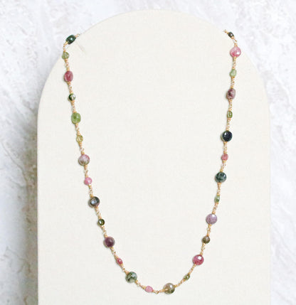 Faceted Tourmaline Coin Necklace: 14k Gold Fill, October Birthstone