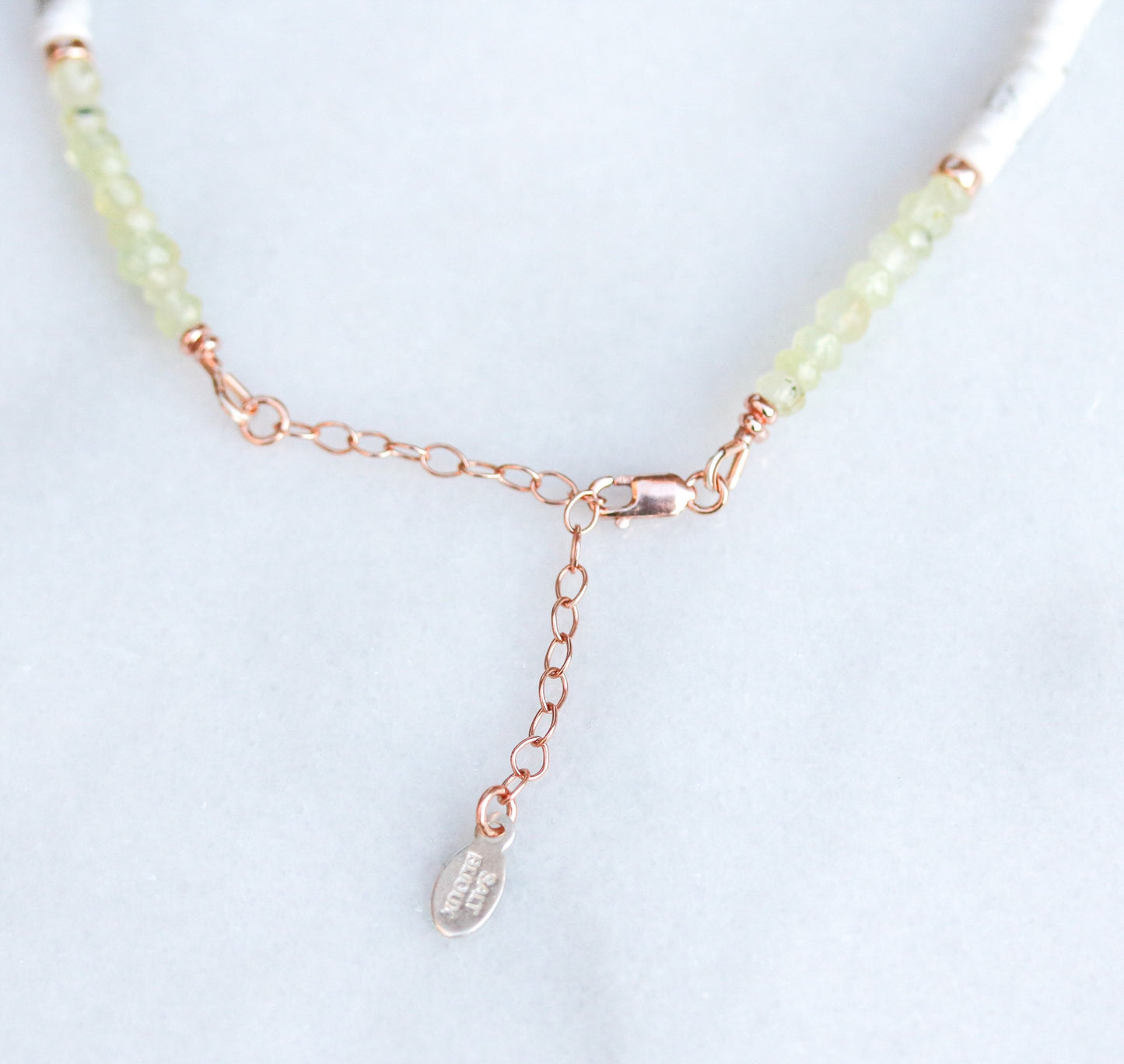 Peridot & Howlite Heishi Choker: Rose Gold Surfer Style Necklace