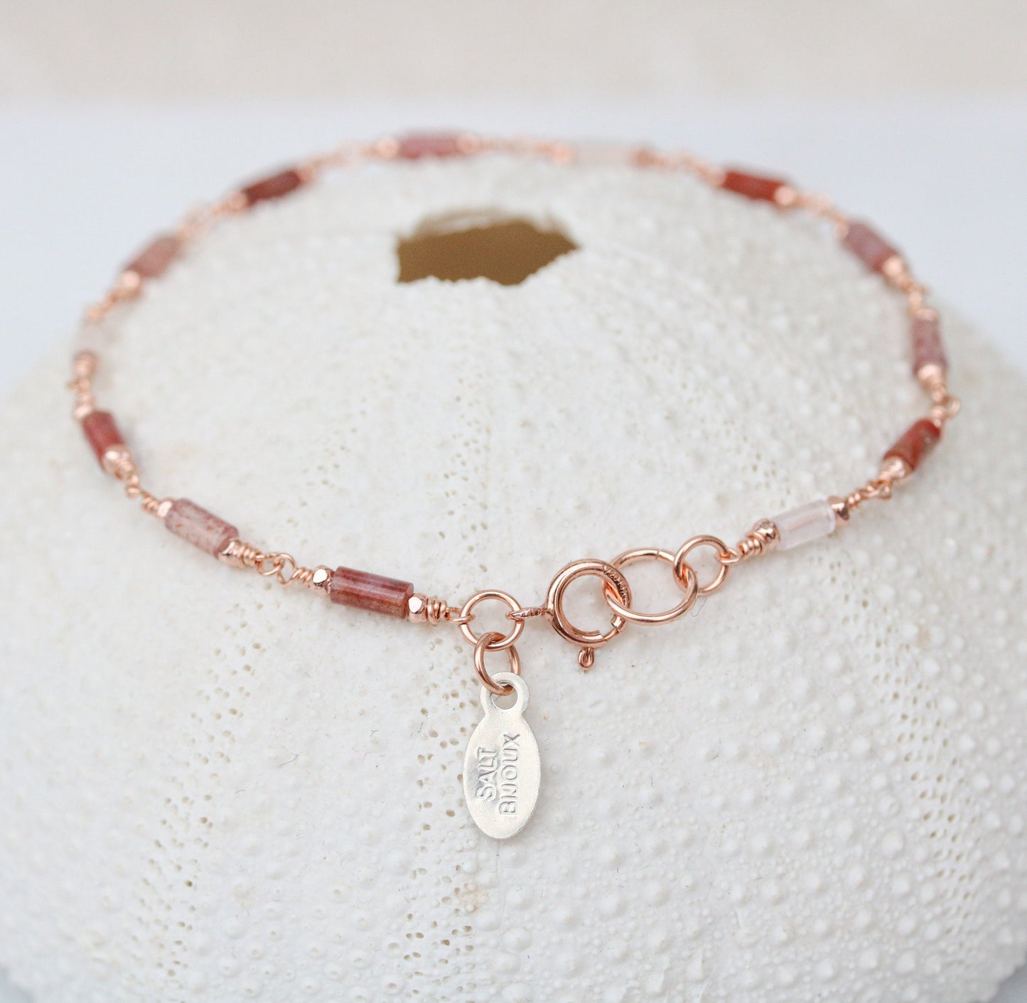 Pink Agate Rose Quartz Bracelet: Rose Gold Filled Chain