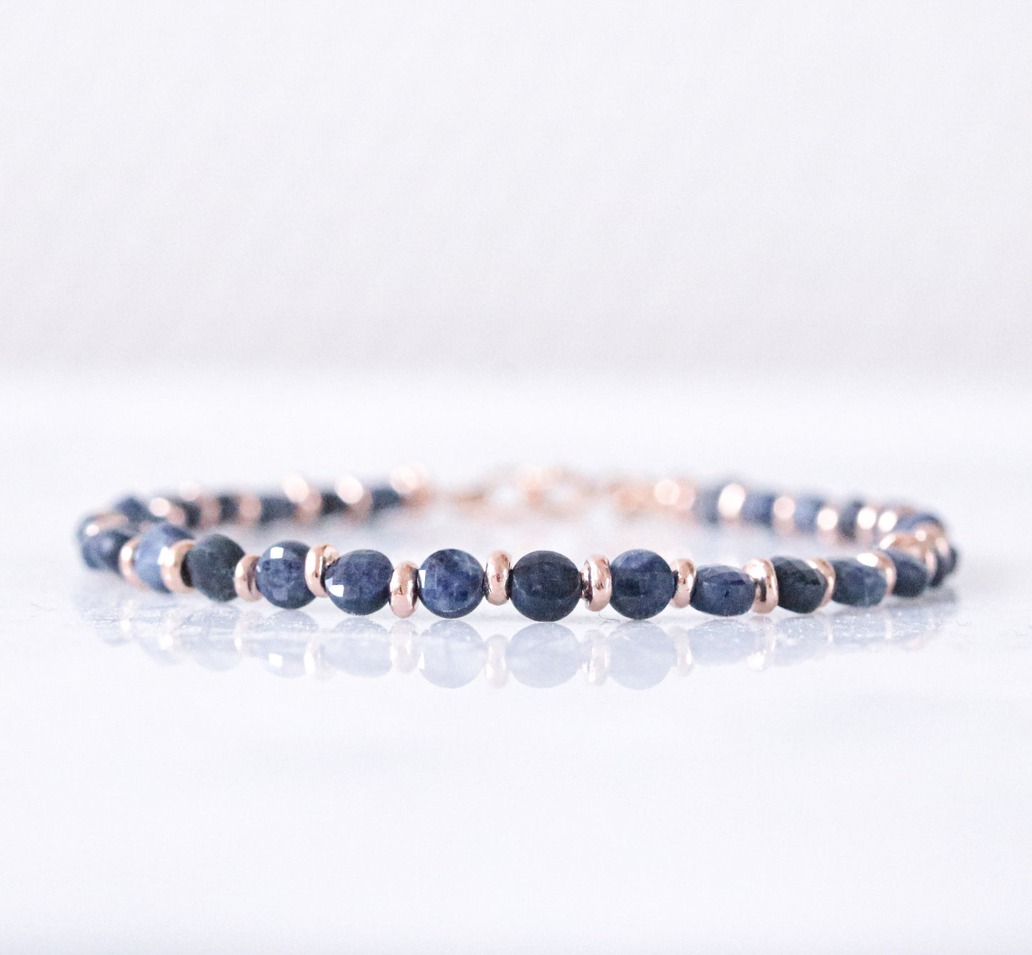 Sapphire Bracelet: Rose Gold Fill, Karen Hill Tribe Silver, September Birthstone