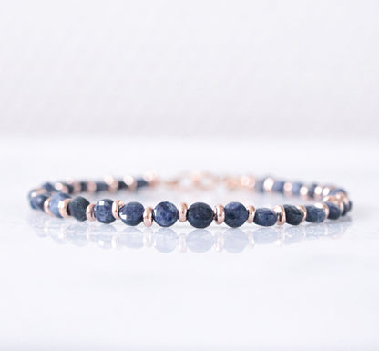 Sapphire Bracelet: Rose Gold Fill, Karen Hill Tribe Silver, September Birthstone