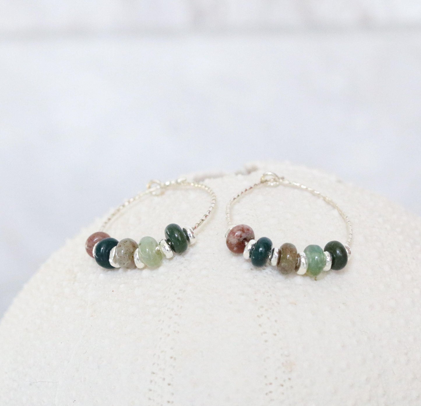 Handmade Indian Agate Sterling Silver Hoop Earrings