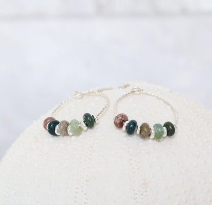 Handmade Indian Agate Sterling Silver Hoop Earrings